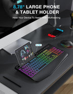 Rechargeable Silent Wireless Keyboard & Mouse Combo - RGB Backlight, Phone Holder