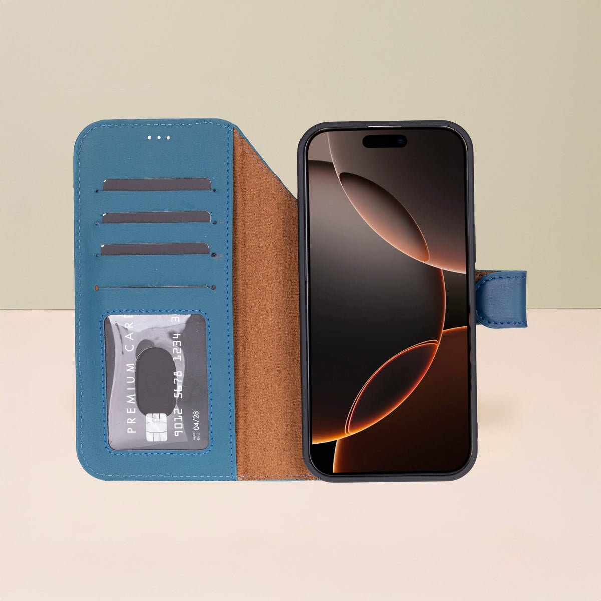 Leather iPhone 17 Pro Max Wallet Case – Blue - Austin