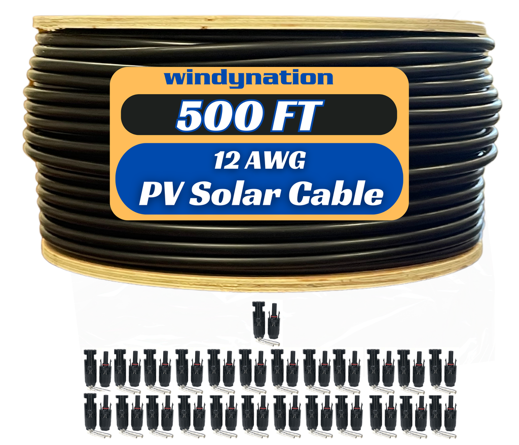 500 Foot Spool 12 Gauge 12 AWG Solar Panel Extension Cable Wire Black or Red Pure Copper