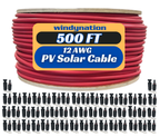 500 Foot Spool 12 Gauge 12 AWG Solar Panel Extension Cable Wire Black or Red Pure Copper