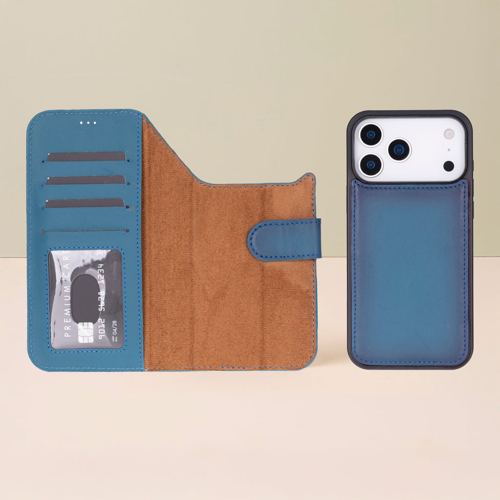 Leather iPhone 18 Pro Wallet Case – Blue - Austin