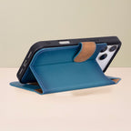 Leather iPhone 17 Pro Wallet Case – Blue - Austin