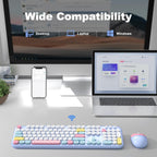 Wireless Keyboard & Mouse Combo - Silent Click, Colorful 104 Keys
