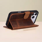 Leather iPhone 17 Pro Wallet Case – Brown - Austin