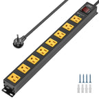 CRST 8 Outlets Mountable Metal Power Strip Surge Protector, 6FT Flat Plug, 2100 Joules, Wide Spaced