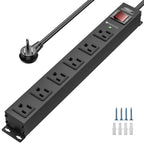 CRST 6-Outlet Slim Mountable Metal Power Strip | Dual-Pole Switch, 2100J Surge Protector, Wide-Spaced Outlets, 10ft