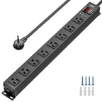 CRST 8 Outlets Mountable Metal Power Strip Surge Protector, 6FT Flat Plug, 2100 Joules, Wide Spaced