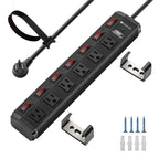 CRST 6-Outlet Metal Power Strip Surge Protector with Individual Switches, Versatile Mounting System