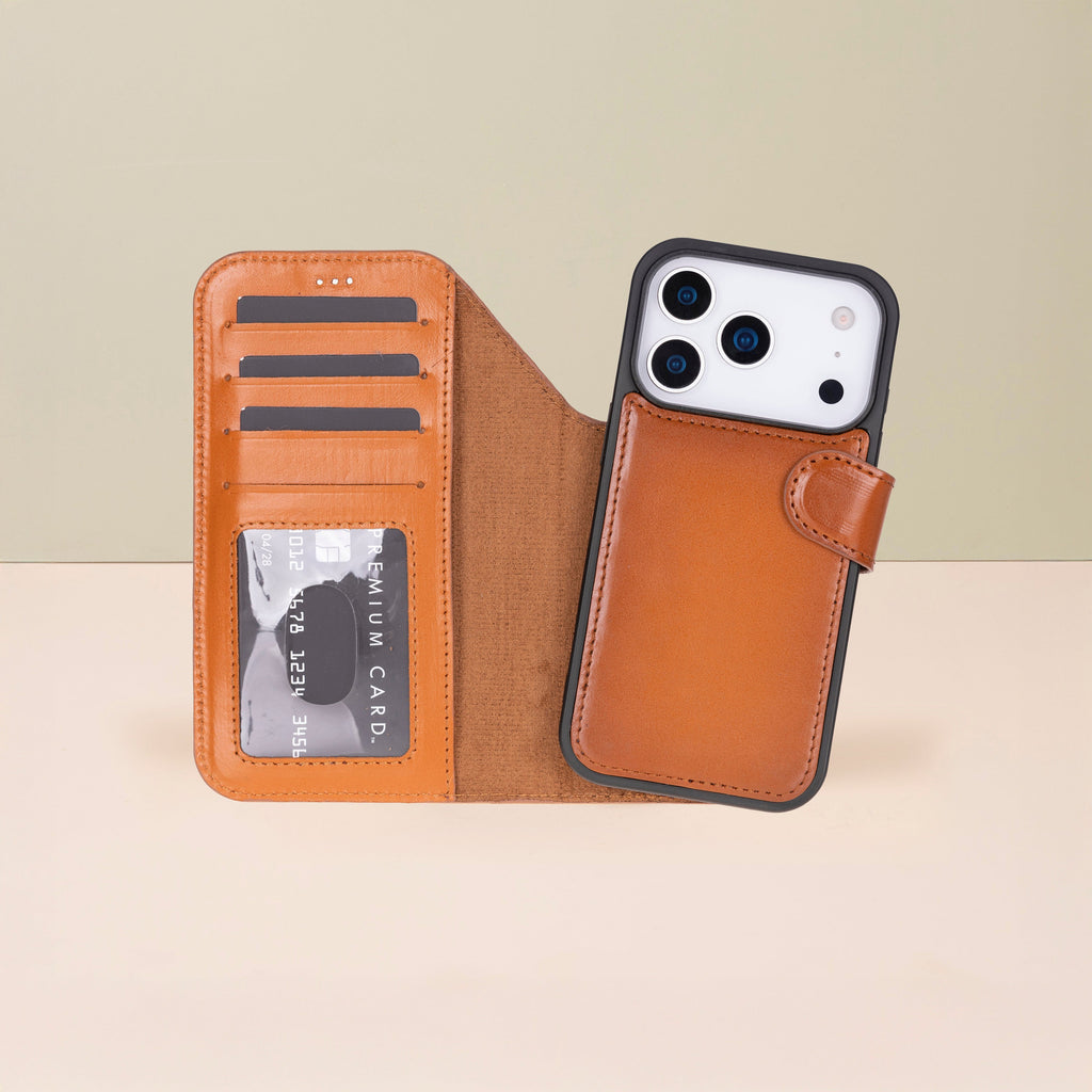 Leather iPhone 17 Pro Max Wallet Case – Rustic Brown - Austin