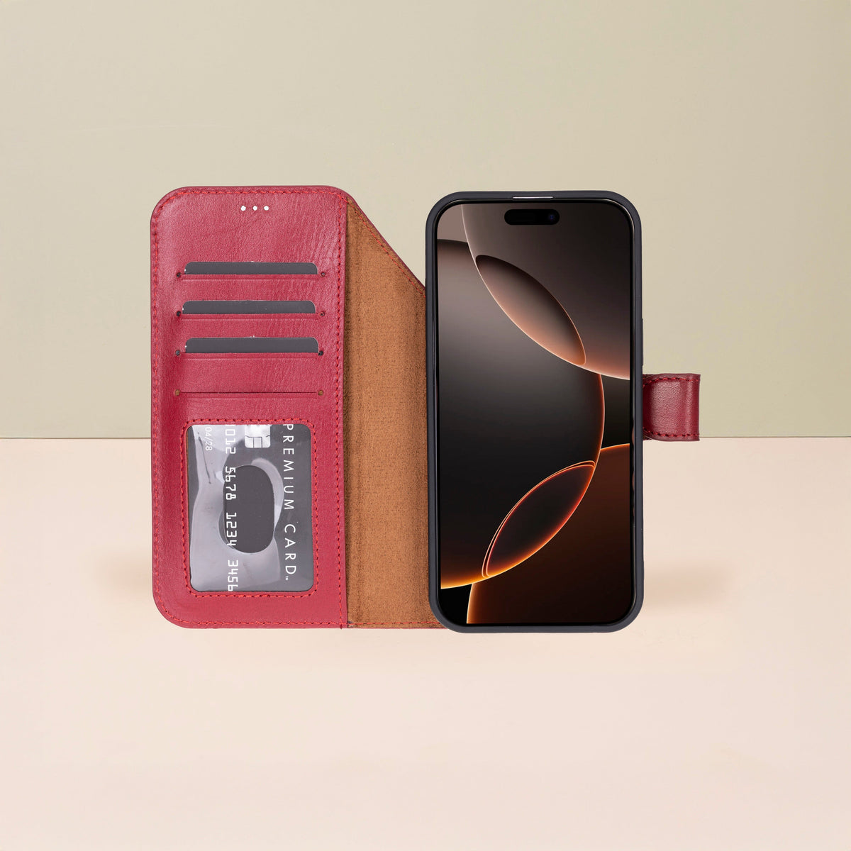 Leather iPhone 17 Pro Max Wallet Case – Red - Austin