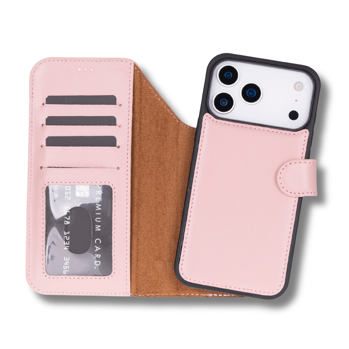Leather iPhone 17 Pro  Wallet Case – Pink - Austin