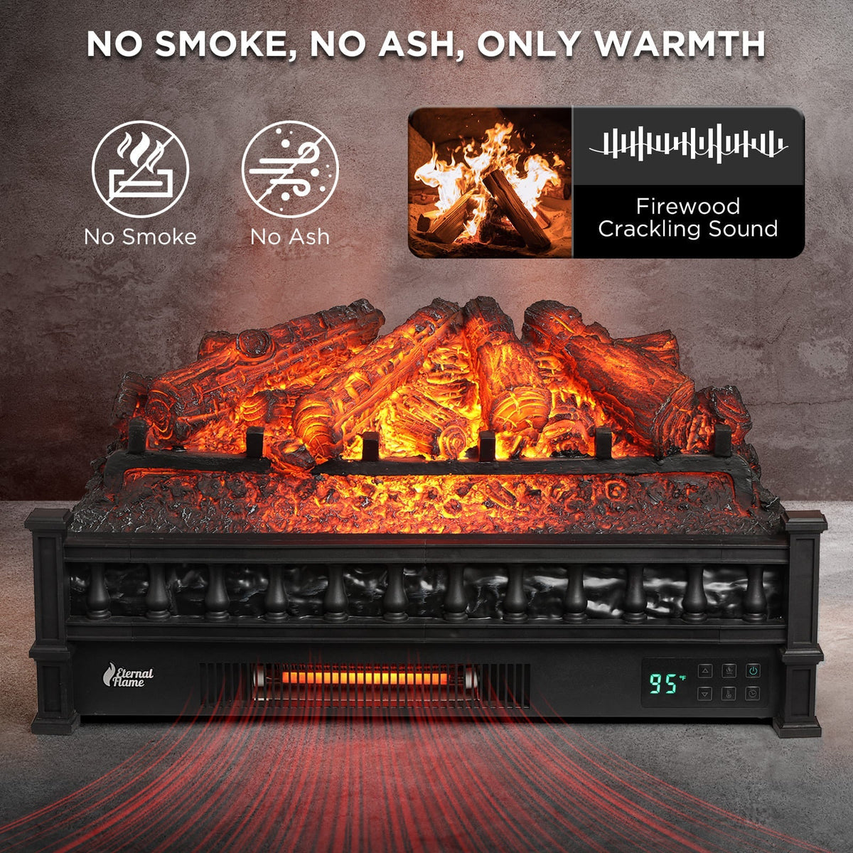 Eternal Flame EF26-PB Smart Electric Fireplace Logs, WiFi Enabled