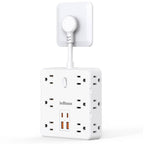 16-in-1 Power Strip – 12 AC Outlets & 4 USB Ports, White