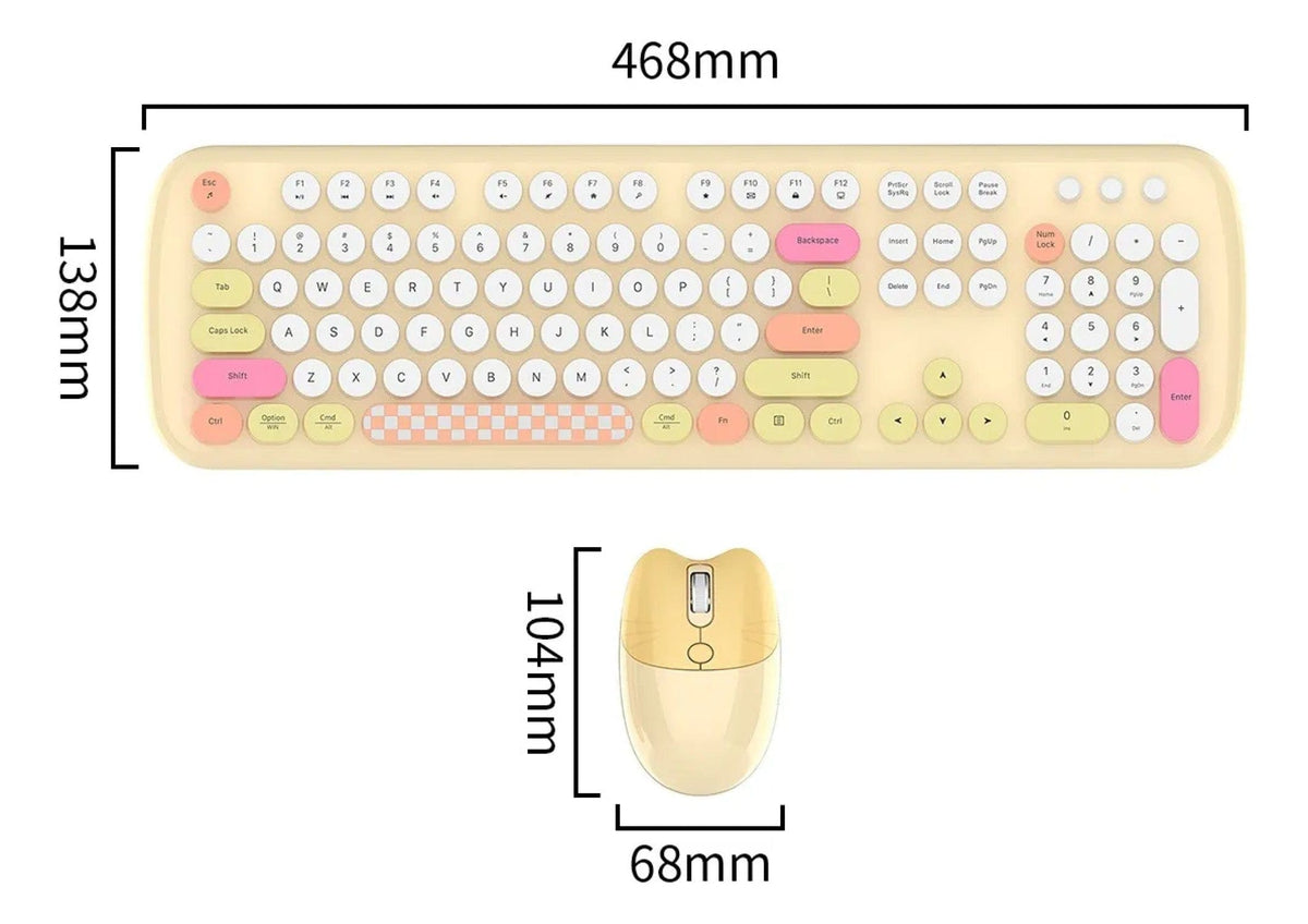 Wireless Keyboard & Mouse Combo - Silent Click, Colorful 104 Keys