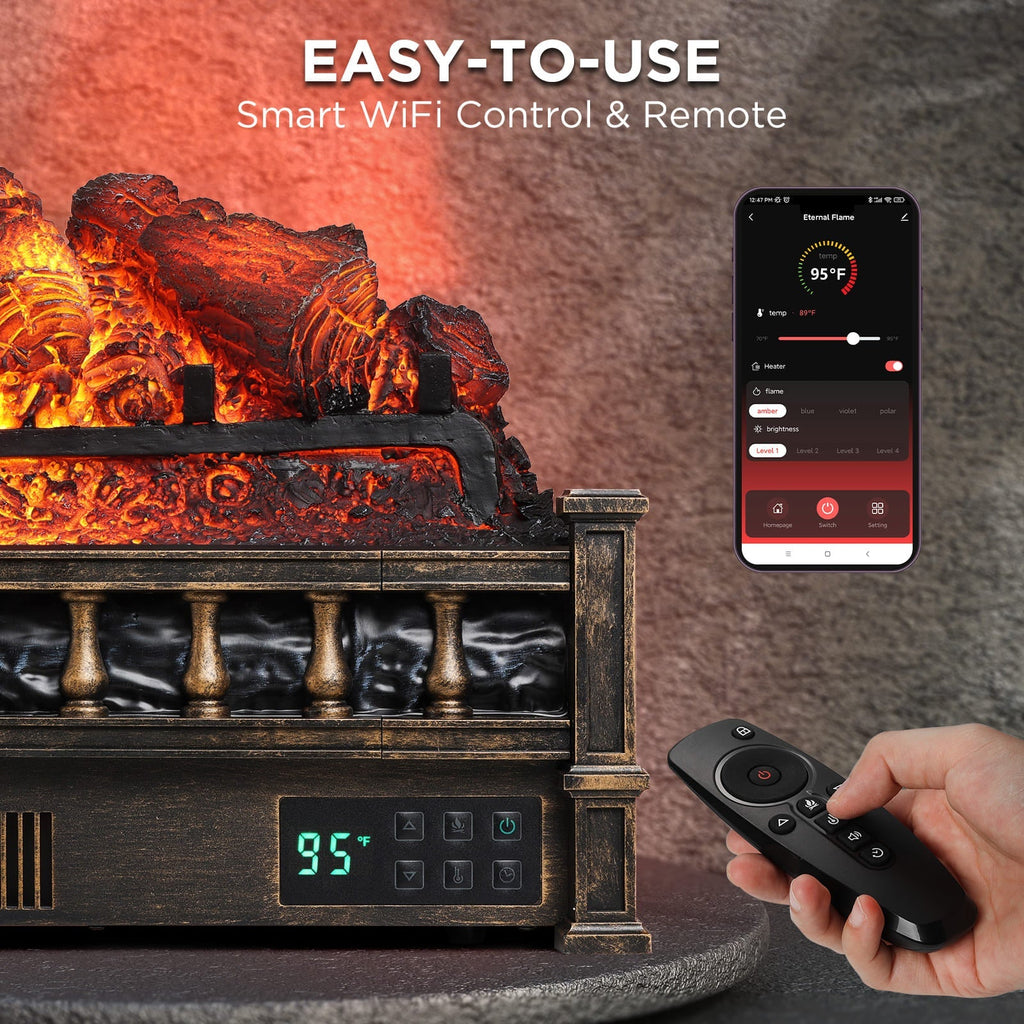 Eternal Flame EF26-PB Smart Electric Fireplace Logs, WiFi Enabled