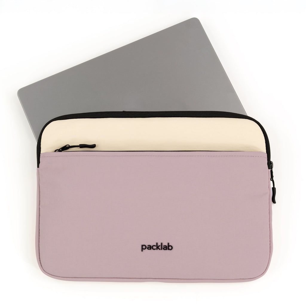 packlab Cream and Pink Laptop Sleeve with Front Pocket – Slim Padded 14 Inch Laptop Case – Minimal Computer Sleeve for Work, Travel, School & Everyday Carry