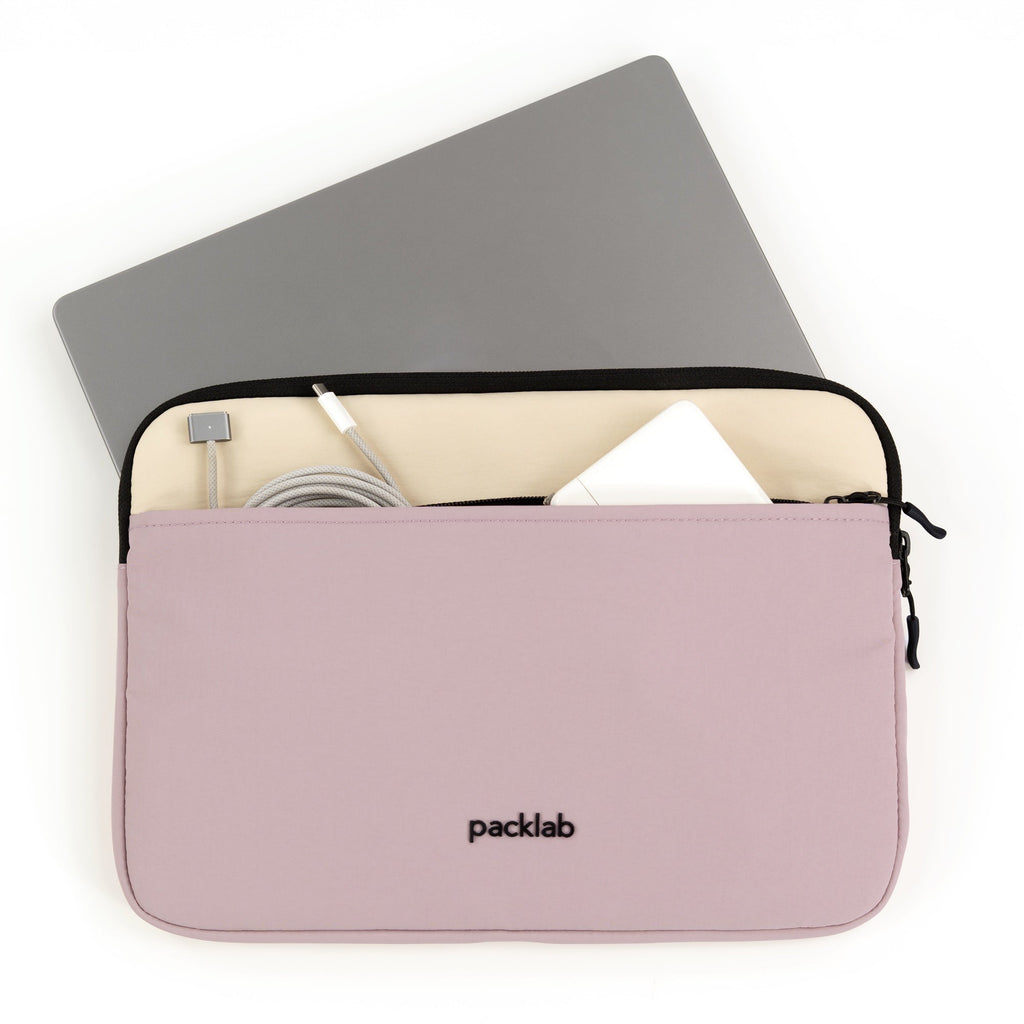 packlab Cream and Pink Laptop Sleeve with Front Pocket – Slim Padded 14 Inch Laptop Case – Minimal Computer Sleeve for Work, Travel, School & Everyday Carry
