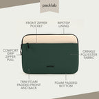 packlab Cream and Green Laptop Sleeve with Front Pocket – Slim Padded 14 Inch Laptop Case – Minimal Computer Sleeve for Work, Travel & Everyday Carry