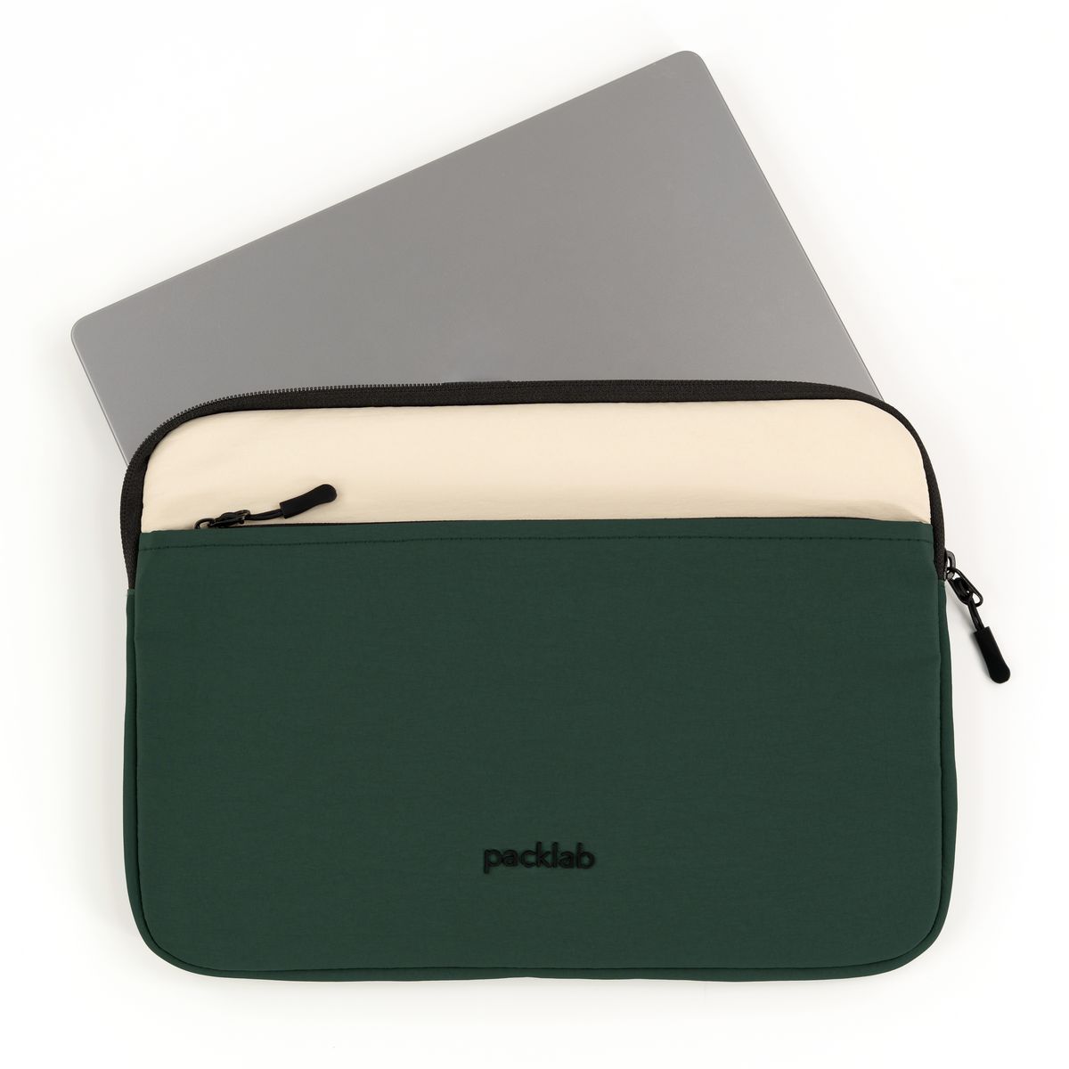 packlab Cream and Green Laptop Sleeve with Front Pocket – Slim Padded 14 Inch Laptop Case – Minimal Computer Sleeve for Work, Travel & Everyday Carry