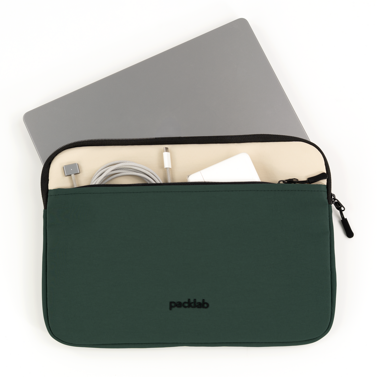 packlab Cream and Green Laptop Sleeve with Front Pocket – Slim Padded 14 Inch Laptop Case – Minimal Computer Sleeve for Work, Travel & Everyday Carry