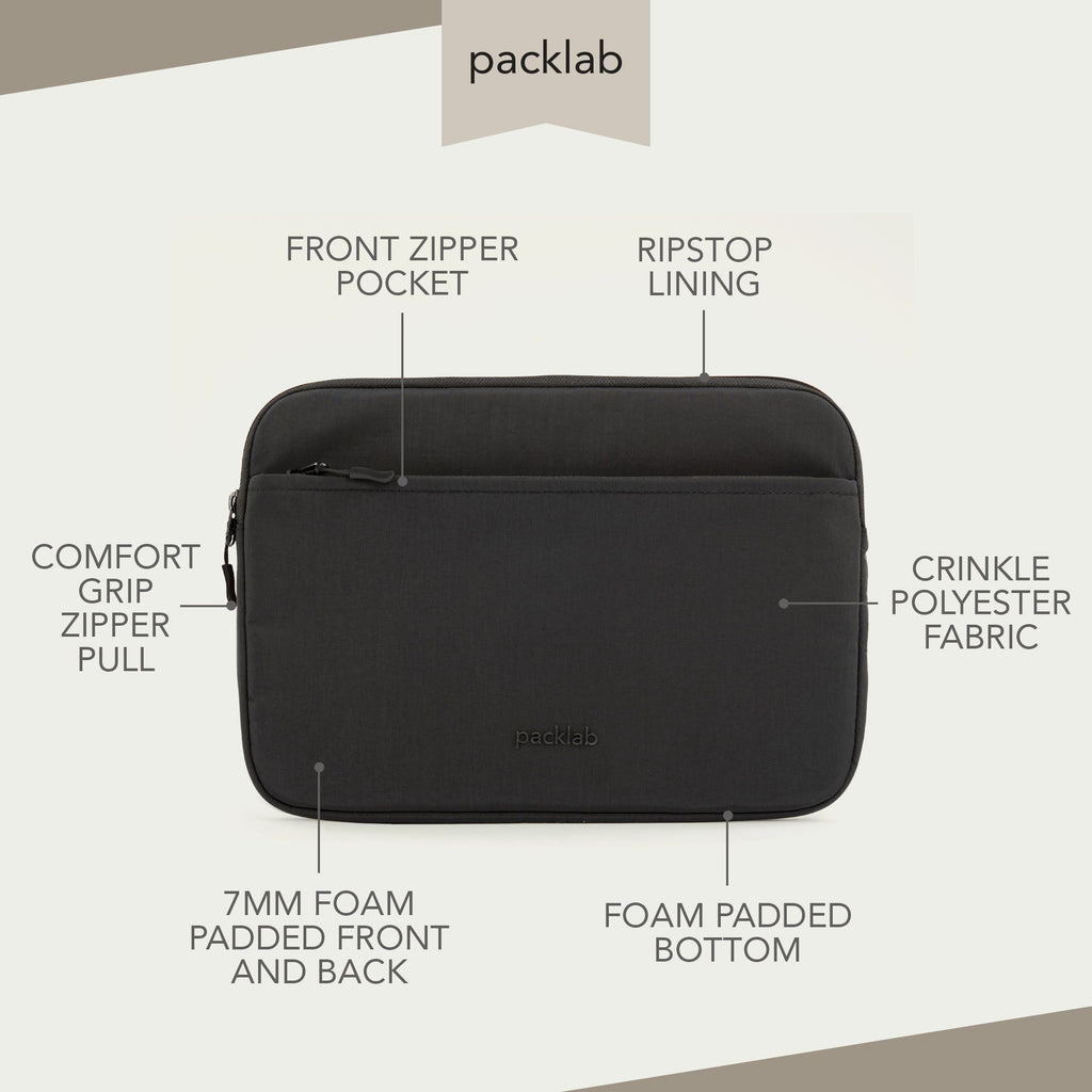 packlab Black Laptop Sleeve with Front Pocket – Slim Padded Laptop Case for 14 Inch Laptops – Minimal Computer Sleeve for Work, Travel & Everyday Carry