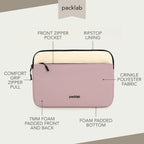 packlab Cream and Pink Laptop Sleeve with Front Pocket – Slim Padded 14 Inch Laptop Case – Minimal Computer Sleeve for Work, Travel, School & Everyday Carry