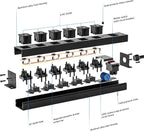 CRST 2PK Wider Spaced 6 Outlet Metal Surge Protector Power Strip 2100J 15A 1875W Heavy Duty Mountable Power Bar 6FT Flat Plug Extension Cord