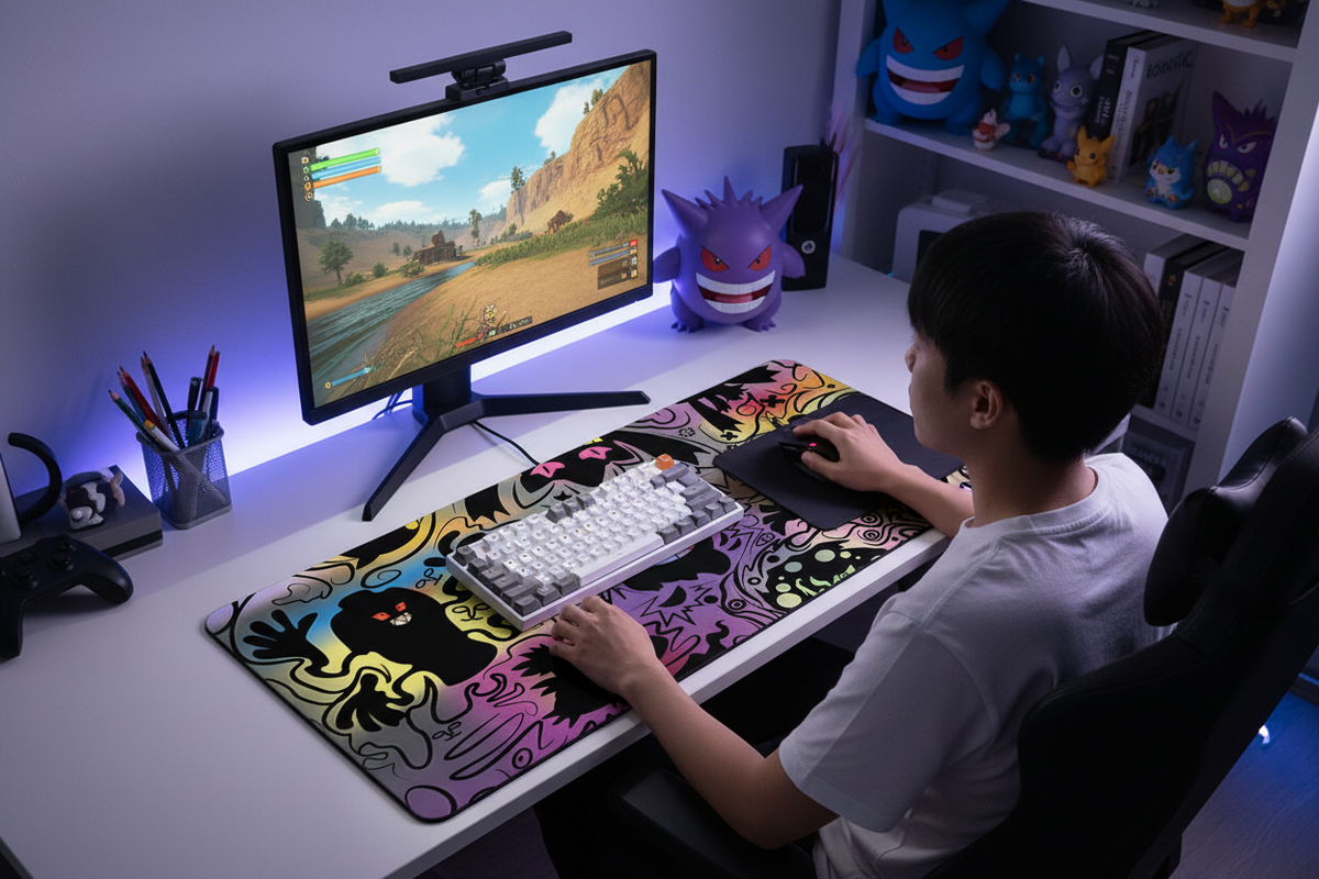 XXL Black Gaming Desk Mat – Anime Pokemon Gengar Mouse Pad for Laptop and PC