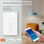 Tuya Smart Switches US Neutral Wire/No Neutral Wire Required 1/2/3/4 Gang Light WiFi Touch Switch Work with Alexa Google Home