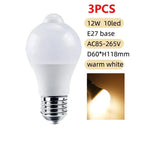 PIR Motion Sensor LED Light Bulb 12W E27 Smart Bulb Motion Activated ON/OFF Home Lights Lamp for Home Stair