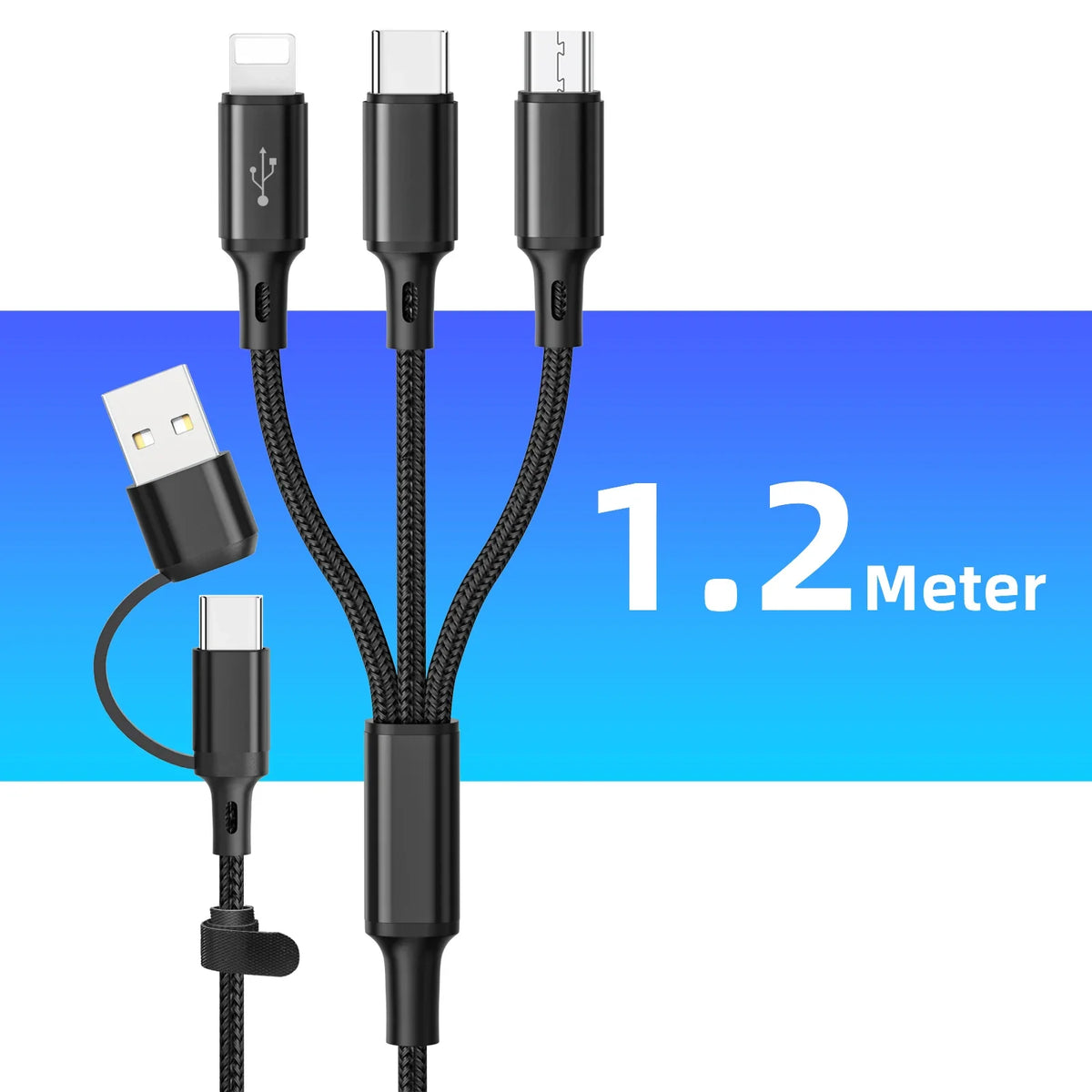 3 in1 Charging Cable Multi Usb Port Multiple Usb Charging Cord Type C Micro Charger Mobile Phone Wire For iPhone 14 13 12 Huawei