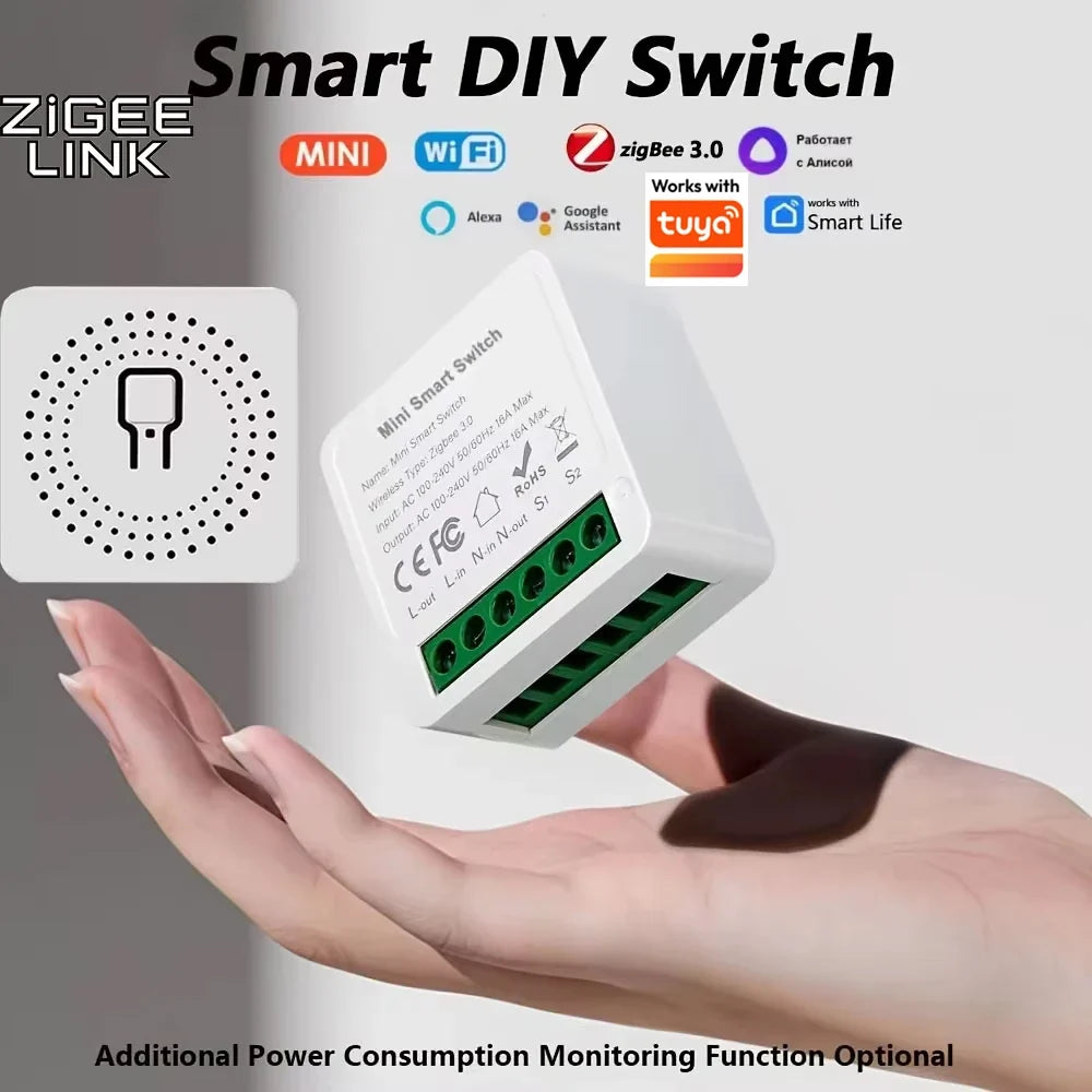 Smart WiFi/Zigbee 3.0 Mini Smart Switch For Tuya 16A/20A 2-Way Control Breaker Timer Relay Module APP Control Alexa Google Home