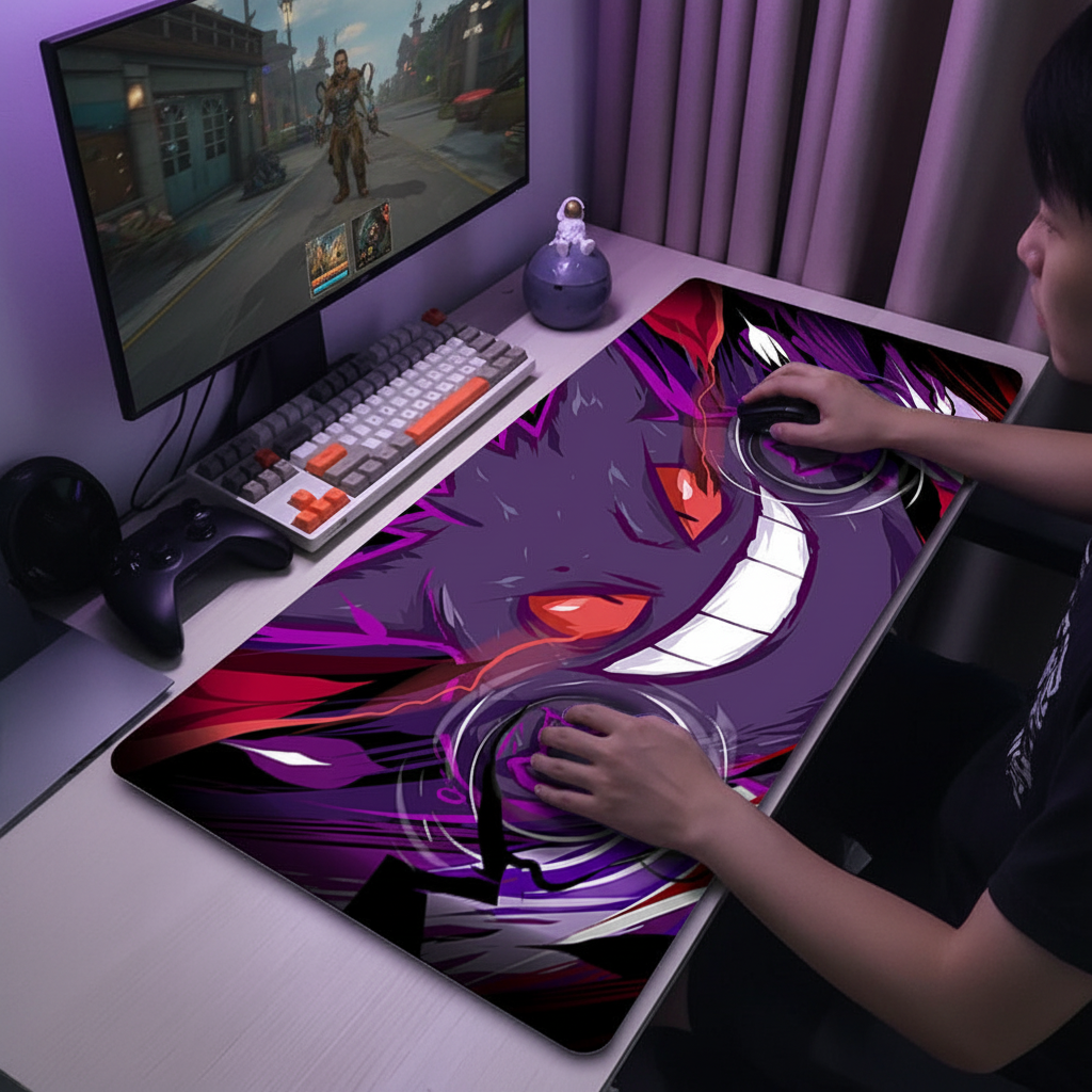 XXL Black Gaming Desk Mat – Anime Pokemon Gengar Mouse Pad for Laptop and PC