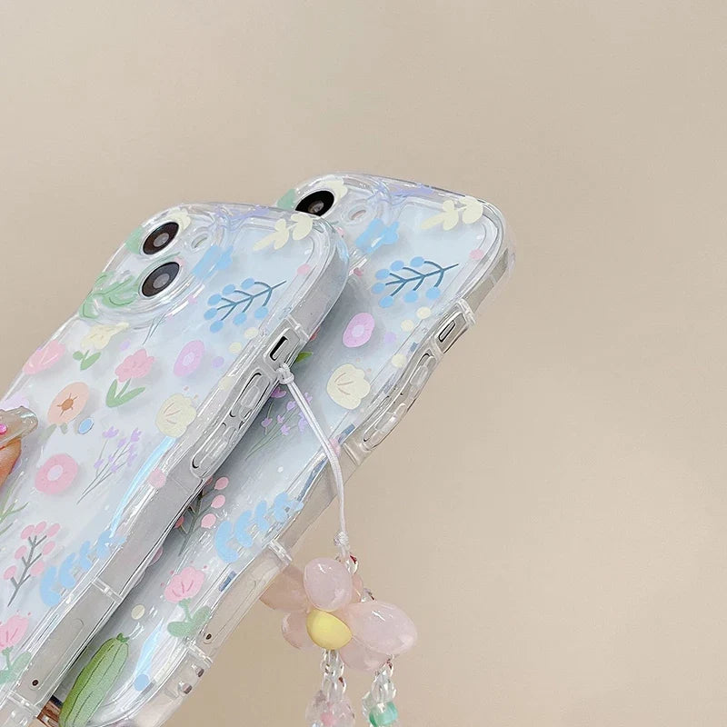 Kawaii Wave Flower Phone Case For Iphone 16 Pro max 15 14 13 12 11 Cover Cute Floral Bracelet Mobile Phone Protector Shell