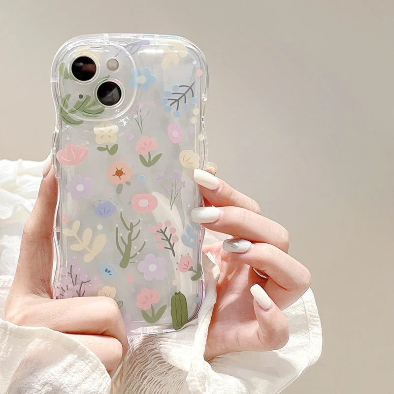 Kawaii Wave Flower Phone Case For Iphone 16 Pro max 15 14 13 12 11 Cover Cute Floral Bracelet Mobile Phone Protector Shell