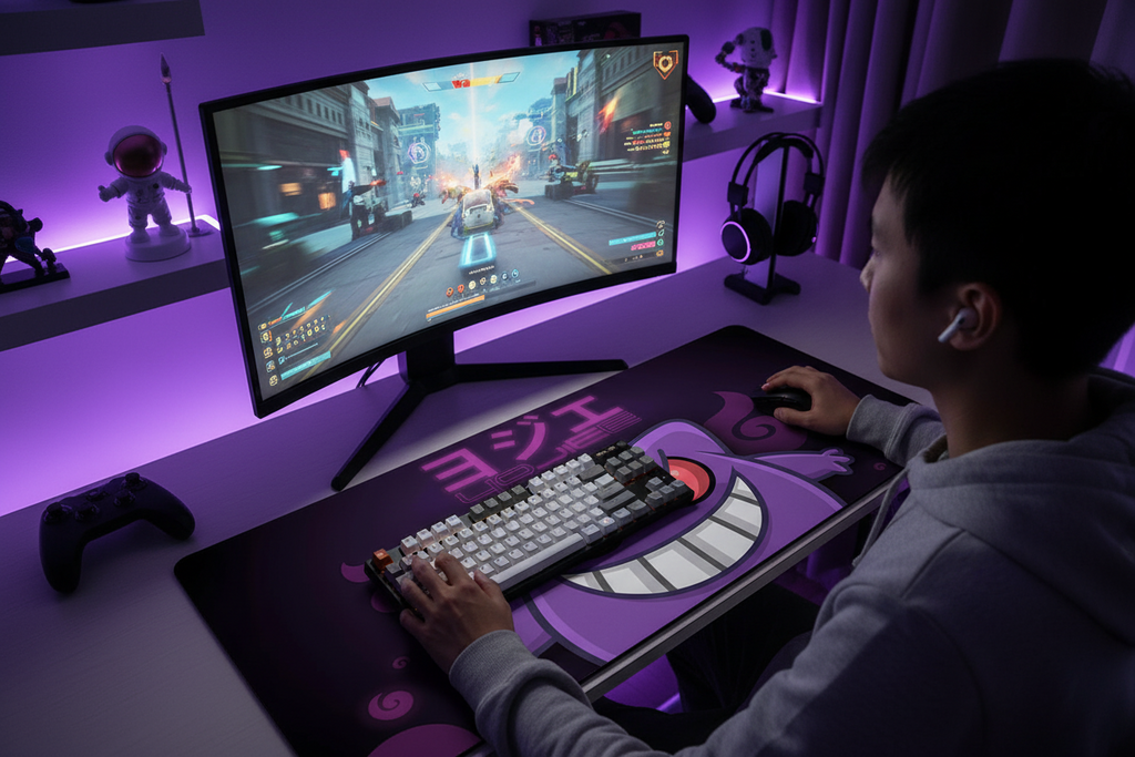 XXL Black Gaming Desk Mat – Anime Pokemon Gengar Mouse Pad for Laptop and PC