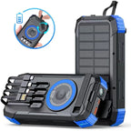30000mAh Hand Crank Solar Power Bank Magnetic Wireless 22.5W Fast Charging for Airpods iWatch for iPhone 16 Powerbank with Light