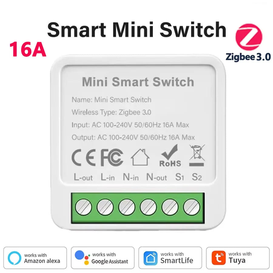 Smart WiFi/Zigbee 3.0 Mini Smart Switch For Tuya 16A/20A 2-Way Control Breaker Timer Relay Module APP Control Alexa Google Home