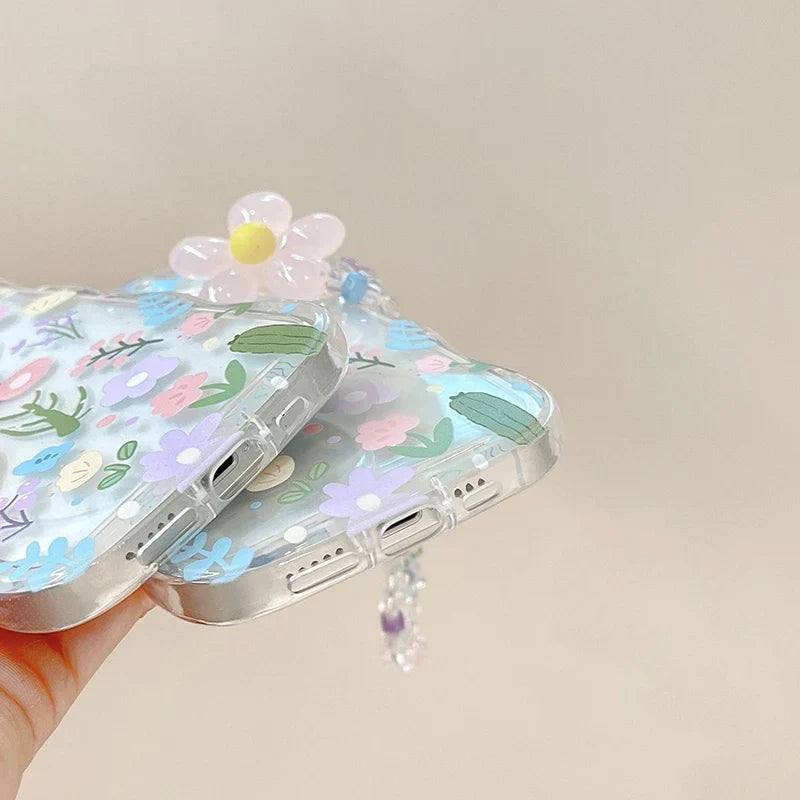 Kawaii Wave Flower Phone Case For Iphone 16 Pro max 15 14 13 12 11 Cover Cute Floral Bracelet Mobile Phone Protector Shell