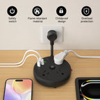 3AC power strip, 2 USB ports, 2 USB-C fast charging port. The power strip surge protector provides overload protection for homes