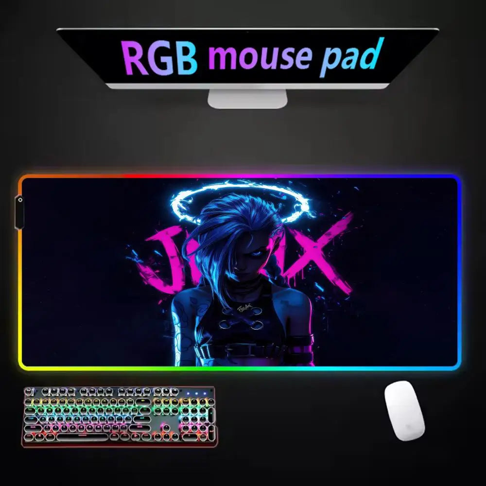 Arcane Jinx LOL Mouse Pad  RGB Keyboard Cover Colorful MousePad LED Light E-sports Mousepad Computer Gamer Glow Long Desk Mat