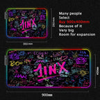 Arcane Jinx LOL Mouse Pad  RGB Keyboard Cover Colorful MousePad LED Light E-sports Mousepad Computer Gamer Glow Long Desk Mat