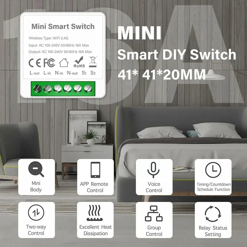 Smart WiFi/Zigbee 3.0 Mini Smart Switch For Tuya 16A/20A 2-Way Control Breaker Timer Relay Module APP Control Alexa Google Home