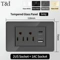 118 Series 118*75mm Tempered Glass US Thai Wall Socket Dual USB Type-C Ports Light Switch Smart Home Appliance 110V Home Office