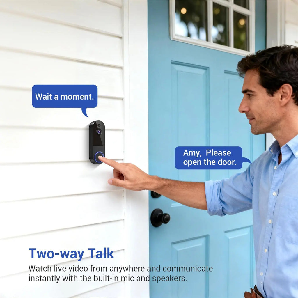 1080p Wireless Wi-Fi Video Doorbell Camera with Night Vision, Two-Way Audio, AI Motion Detection
