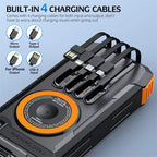 30000mAh Hand Crank Solar Power Bank Magnetic Wireless 22.5W Fast Charging for Airpods iWatch for iPhone 16 Powerbank with Light