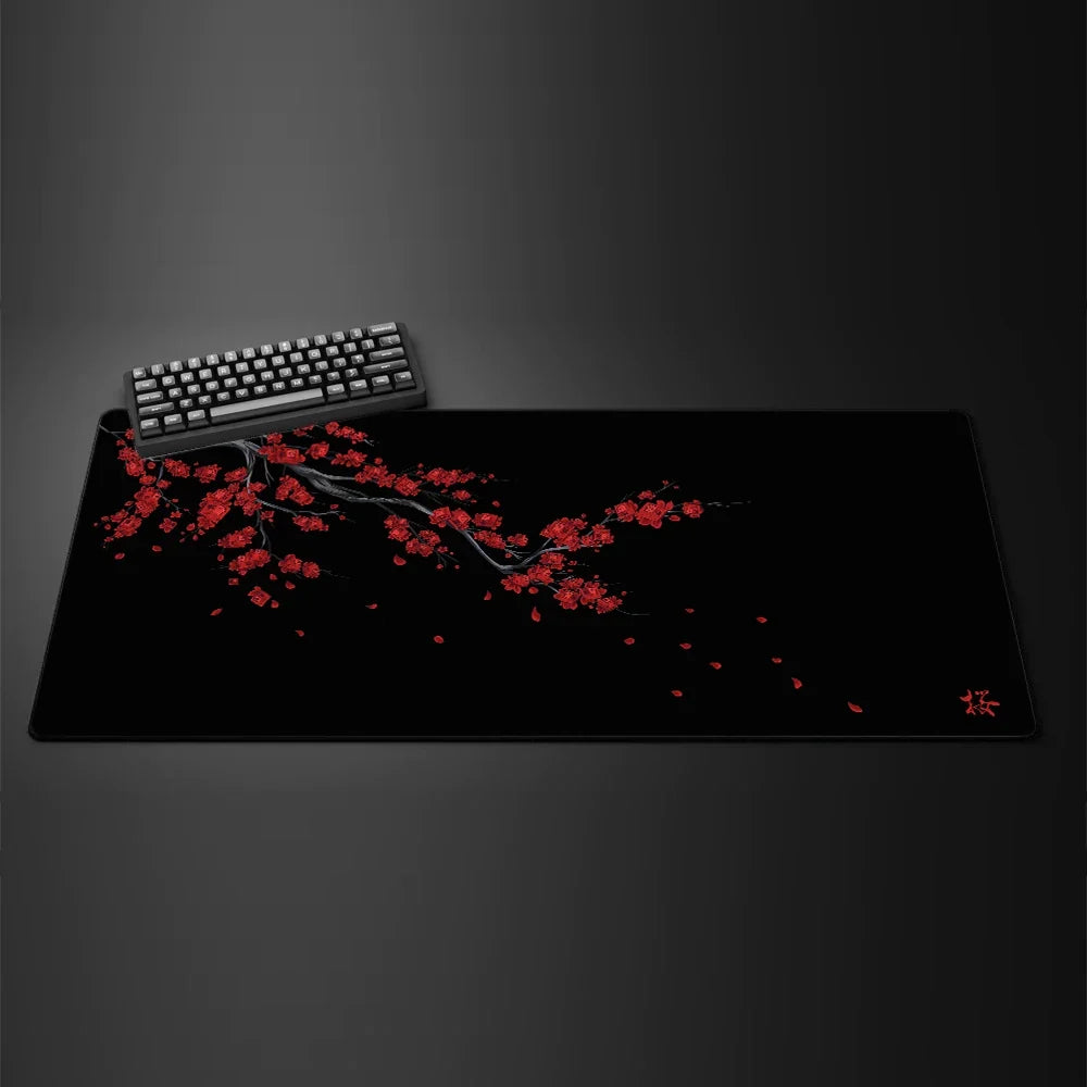 Black Sakura Gaming Mouse Pad Kawaii Purple Desk Mat Large Office Carpet Accessories Cherry Blossom Mousepad Gamer Computer Mats