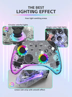 DATA FROG Transparent Wireless Game Controller RGB LED Gamepad With Audio Jack For Switch OLED PC Steam Deck Android Phone
