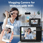 64MP 4K Digital Camera 180° Flip Screen 18X Zoom Selfie Vlog Camcorder Wide Angle Macro UHD Video Camera Livestream WiFi Webcam