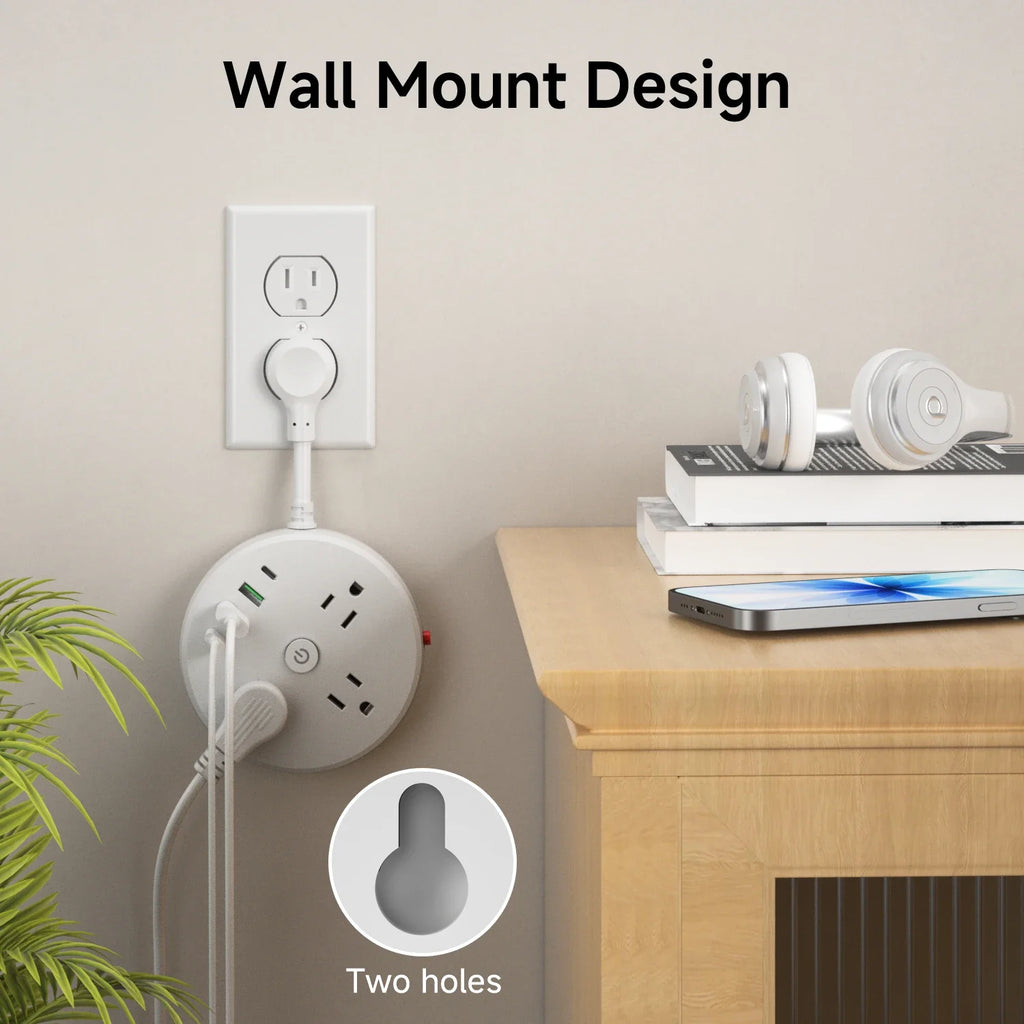 3AC power strip, 2 USB ports, 2 USB-C fast charging port. The power strip surge protector provides overload protection for homes